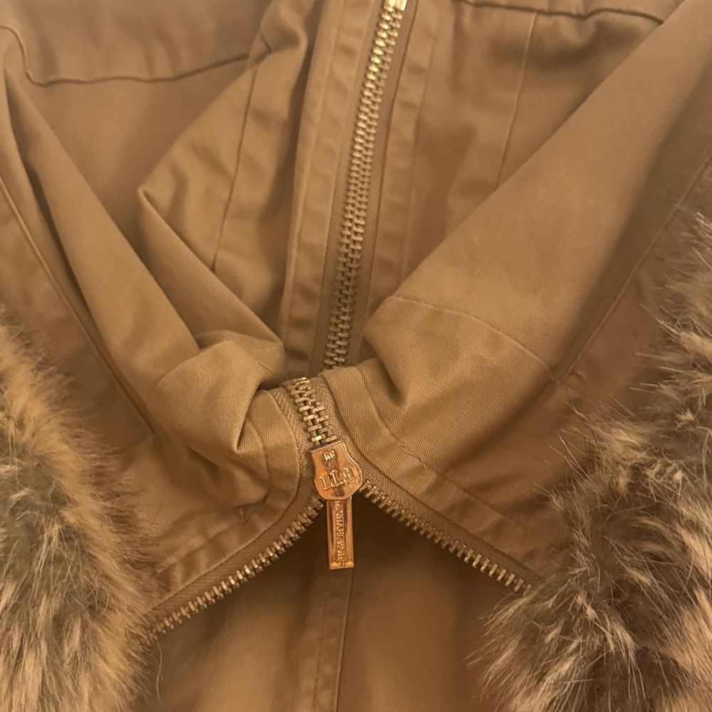 Michael Kors Women's Tan Parka Lined and Filled Coat with Faux Fur Trim - Picture 8 of 14